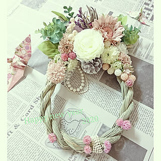 棚/お正月/しめ縄飾り/しめ縄飾りハンドメイド/材料 ドライ以外全て100均...などのインテリア実例 - 2020-01-05 18:57:07