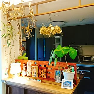 キッチン/手作り 布花/マンション ナチュラル/観葉植物のある部屋/キッチンカウンターDIY...などのインテリア実例 - 2016-06-25 18:43:32