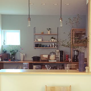 キッチン/米びつ瓶/バリスタ/ダイニングから見たキッチン/ストリングシェルフ...などのインテリア実例 - 2016-09-16 19:57:01