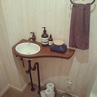 バス/トイレ/トイレ/ideaco/木目調壁紙/トイレ 手洗い...などのインテリア実例 - 2018-07-22 16:10:31