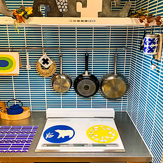 タイル壁キッチン/IHカバー/南部鉄器の急須/レードルフライパン掛け/コンロ...などのインテリア実例 - 2019-10-07 09:41:02