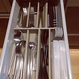 キッチン/カトラリー収納/引き出し収納/モノトーンインテリア/カトラリーケース...などのインテリア実例 - 2017-07-01 23:52:55