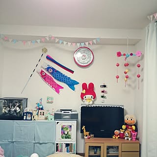 部屋全体/ガーランド作りました。/ぬいぐるみ好き♡/賃貸/SANRIOキャラクター(マイメロディ)...などのインテリア実例 - 2015-04-13 18:45:33