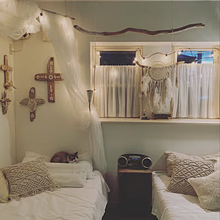 ストリングライト/天蓋風/流木ディスプレイ/ねこ/Boho Style...などのインテリア実例 - 2019-08-31 22:30:14