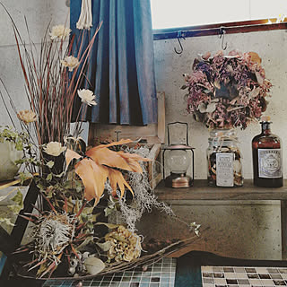 机/ドライフラワー/ドライリース/カフェ風インテリア/かべがみや本舗...などのインテリア実例 - 2020-02-09 13:11:30