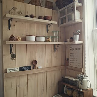 キッチン/キッチン雑貨/朝の1枚/DIY板壁/板壁...などのインテリア実例 - 2015-08-31 07:38:20