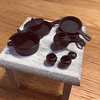 机/ミニチュアスキレット/100均/キャンドゥ/100均雑貨...などのインテリア実例 - 2016-09-22 18:58:46