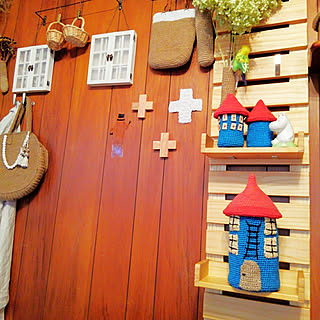 壁/天井/古いお家/小さなお家/板壁リビング/ハンドメイド作品/麻ひもムーミンハウス...などのインテリア実例 - 2018-08-08 07:08:55