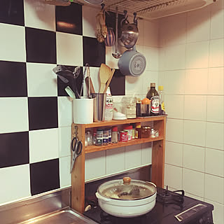 キッチン/使いやすく/セリアの箸立て/チェッカーブロック/チェッカータイル...などのインテリア実例 - 2017-11-27 09:37:45