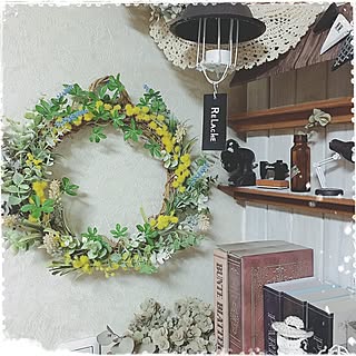 壁/天井/リース 手作り/ダイソー造花/ダイソーのインテリア実例 - 2016-03-01 08:03:45
