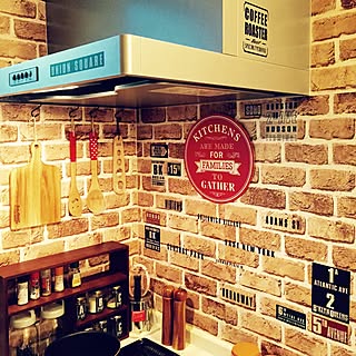 キッチン/ブルックリン風/100均/salut!/リメイクシート レンガ...などのインテリア実例 - 2015-09-02 20:11:00