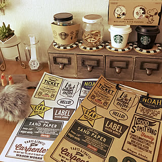 机/スヌーピー/wagon worksさんのラベル/コースター/白×黒タイル...などのインテリア実例 - 2017-09-25 08:05:50