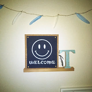 玄関/入り口/ichiさんの作品/ichiさんのステンシル/ニコちゃん◡̈/Welcomeボード☆...などのインテリア実例 - 2018-02-21 19:41:53