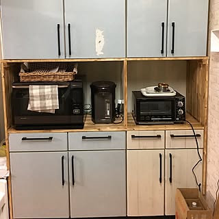棚/板壁大好き❤/アンティークワックス/レンジ収納/食器棚リメイクのインテリア実例 - 2017-04-09 22:03:18