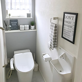 ニトリのフェイクグリーン/ダイソーのタオル/トイレ用ポスター/流すのを忘れないで/ブルーグレーのアクセントクロス...などのインテリア実例 - 2019-06-21 10:56:53