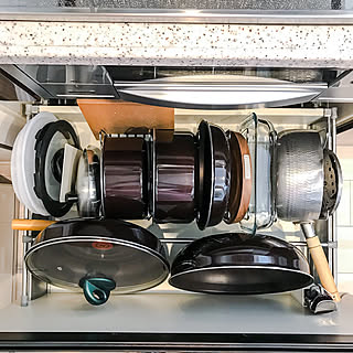キッチン/鍋スタンド/ティファール/鍋フライパン収納/コンロ下収納...などのインテリア実例 - 2018-07-20 22:57:37