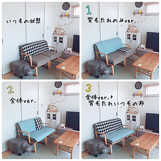 カバオくんの定位置(笑)/無印良品リビングでもダイニングでも使える/ソファーカバーとして使ってみました♪/マルチカバー/ソファカバー...などのインテリア実例 - 2019-07-02 12:48:57