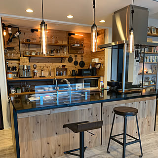 コーヒー/黒キッチン/照明/コーヒーケトル/エジソンバルブ...などのインテリア実例 - 2019-09-10 19:18:47