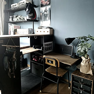 ブルーグレーの壁 カフェ風インテリアを目指してのインテリア実例 Roomclip ルームクリップ