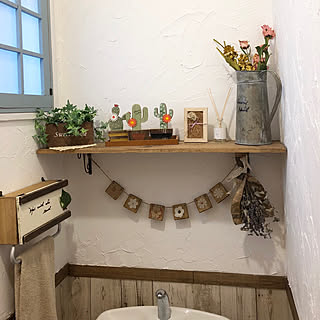 バス/トイレ/タオルハンガーカバーDIY/ガーランド手作り/窓枠DIY/板壁柄リメイクシート...などのインテリア実例 - 2018-04-01 14:22:06