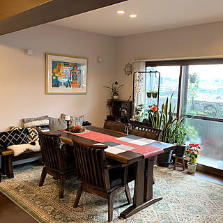 ベンチ/大塚家具ダイニングセット/IKEA クッション/ニトリ　クッション/ハイビスカス...などのインテリア実例 - 2019-12-14 16:04:55