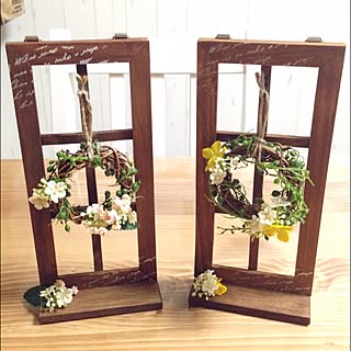 玄関/入り口/廃材利用/スタンプ/ミニリース♪/フェイク...などのインテリア実例 - 2016-02-26 06:39:26