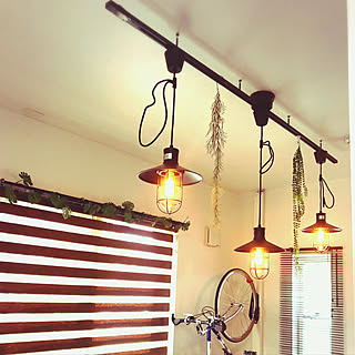 ダクトレールにドライフラワー/ダクトレール/カフェ風/アンティーク風/自転車壁掛け...などのインテリア実例 - 2018-07-04 13:57:33