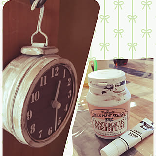 壁/天井/10分でできる/セリア 時計/アンティークメディウム/ターナーアンティークメディウム...などのインテリア実例 - 2018-01-03 14:55:24