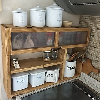 キッチン/調味料棚/セリアのガラスシート/アンティークワックス/棚DIY...などのインテリア実例 - 2017-02-16 15:11:21