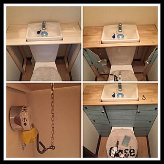 バス/トイレ/ダイソーリメイクシート木目アンティーク♡/タンクレスに憧れる‥/タンク隠し/トイレ改造計画...などのインテリア実例 - 2017-01-23 08:24:57