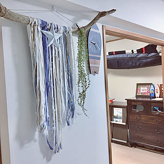 サーフボード時計/流木タペストリー手作り/流木ディスプレイ/デニムタペストリー/DIY...などのインテリア実例 - 2019-06-28 21:36:38