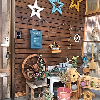 玄関/入り口/山小屋風/ウッドスターDIY/ベンチ DIY/chocolatちゃんの車輪...などのインテリア実例 - 2017-04-16 11:33:19