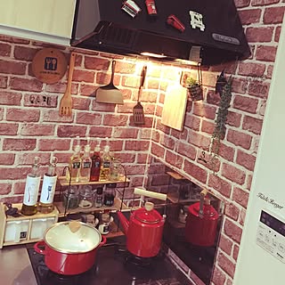 キッチン/料理/レンガ壁紙/リメイクシート/二トリ...などのインテリア実例 - 2016-05-06 18:21:58
