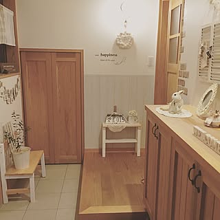 玄関/入り口/ガーランド/ダストパン/モコモコ毛糸リース/オリーブ/下駄箱...などのインテリア実例 - 2017-01-03 17:41:46