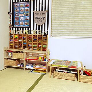 棚/おもちゃ収納DIY/おもちゃ収納/ストライプの壁/kidsスペース...などのインテリア実例 - 2016-09-01 22:10:59
