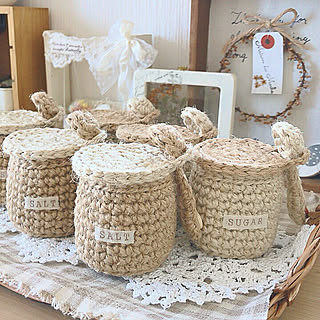 ミンネにて再販予定/気まぐれ編み編み/かぎ針編み/麻ひも/スプーン付きキャニスター...などのインテリア実例 - 2019-04-23 13:56:06