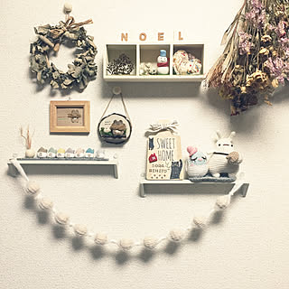 壁/天井/来年もよろしくお願いします♡/飾り棚DIY/自作ドライフラワー/posauruさんのアイデア♡...などのインテリア実例 - 2018-12-30 21:30:53