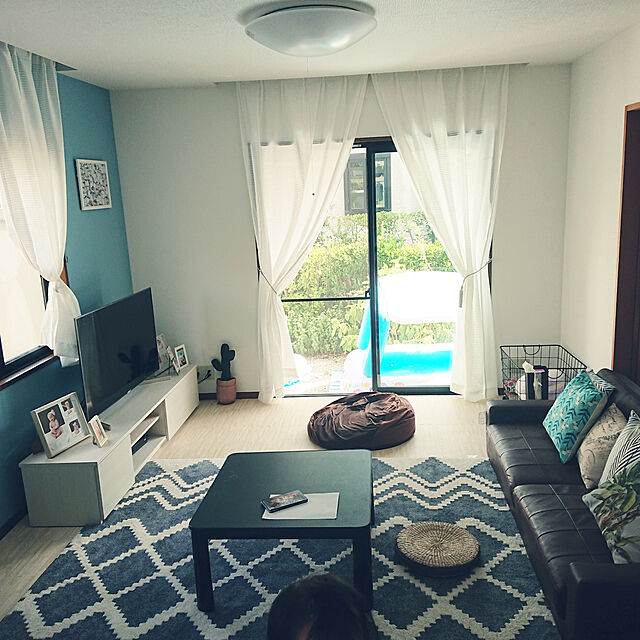mihiromaiのニトリ-採光・遮熱・遮像・50サイズレースカーテン(エコナチュレボーダー150X208X2) の家具・インテリア写真