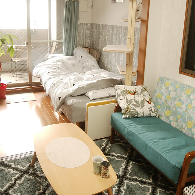 Manamiのニトリ-2人用布張りコンパクトソファ(ルッキKD GR(NA)) の家具・インテリア写真