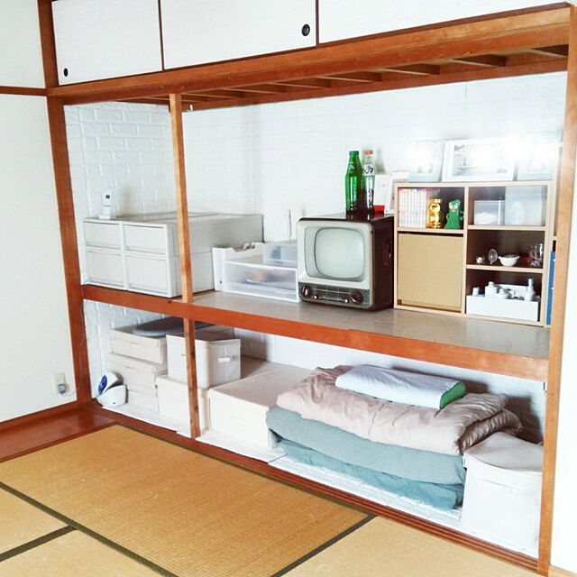 niko3の無印良品-パルプボードボックスキャスター付・ベージュ（タテヨコ仕様）の家具・インテリア写真