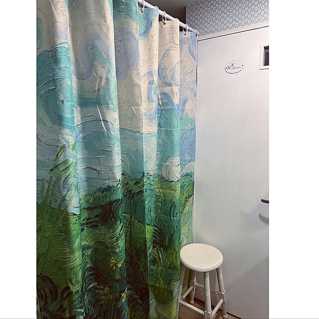akの-KAPANOU 防水 シャワーカーテン ゴッホ抽象的な緑の国 かわいいシャワーカーテン ユニットバス バスルーム 芸術の装飾 180cmx180cm バスフック付き 取り付け簡単の家具・インテリア写真