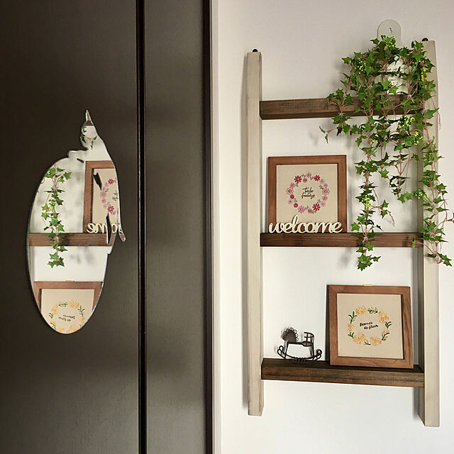 ayataroの-[送料無料]アンティーク風 壁掛け ラダー ホワイト&ナチュラル 木製の家具・インテリア写真