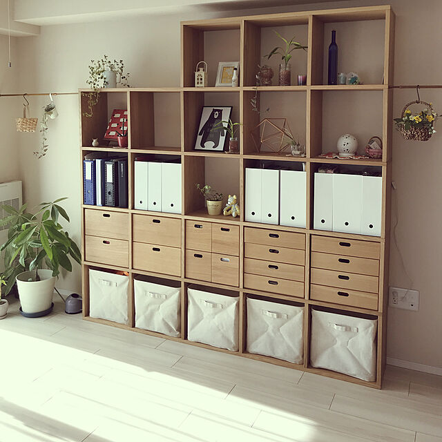 mimiの無印良品-スタッキングシェルフセット・５段×３列・オーク材の家具・インテリア写真