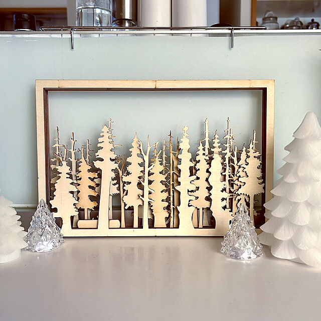 sacchiの-クリスマス 森林 置物 木製 壁掛けフレーム オーナメント デコレーション 狼 鳥 オオカミ モミの木 ツリー 誕生日 飾り付け 室内 装飾の家具・インテリア写真