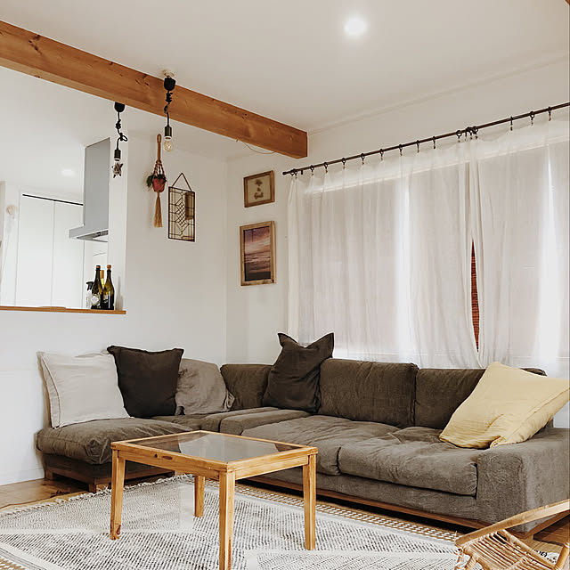 Shizukaの無印良品-麻綿平織ユニットソファ用羽根クッションカバー／生成 ブラウンの家具・インテリア写真