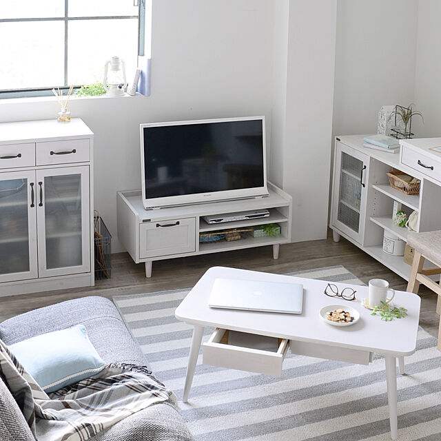 SESAMEの佐藤産業-引出付きリビングテーブル★SINOC(シノク）ホワイト90 の家具・インテリア写真