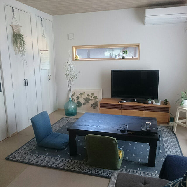 chocococoaのニトリ-ストレッチ座椅子カバー(モク BL) の家具・インテリア写真