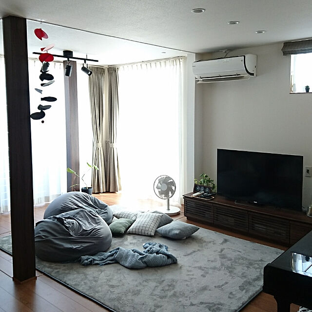 yukoの無印良品-綿ワッフルケット・Ｓ／オフ白 ブルー×オフ白の家具・インテリア写真