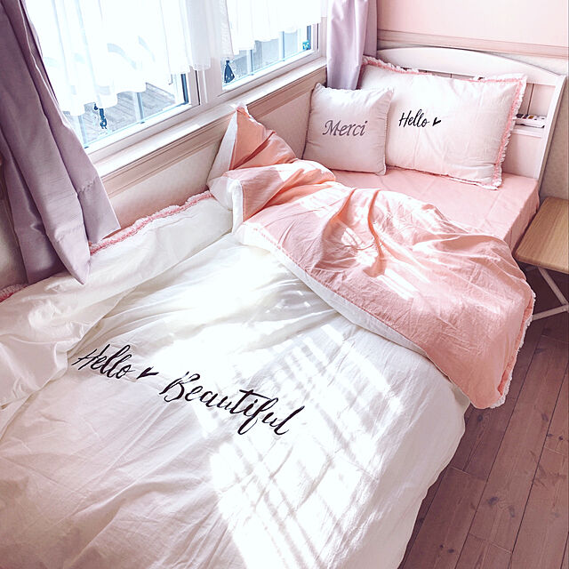 Yukoの-布団カバー 3点セット シングル 4点セットダブル ホワイト ピンク 在庫限り bedding-0512 新生活の家具・インテリア写真