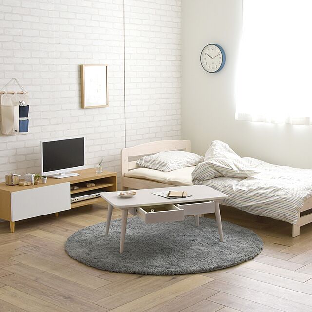 SESAMEの佐藤産業-引出付きリビングテーブル★SINOC(シノク）ホワイト90 の家具・インテリア写真